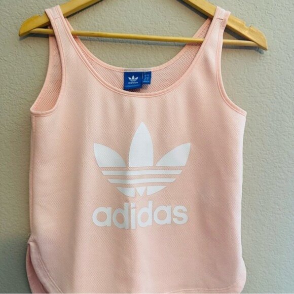 Adidas Peach Crop Tank Top White Trefoil Logo | Athleisure Y2K Gymcore Sz Small - Picture 3 of 8